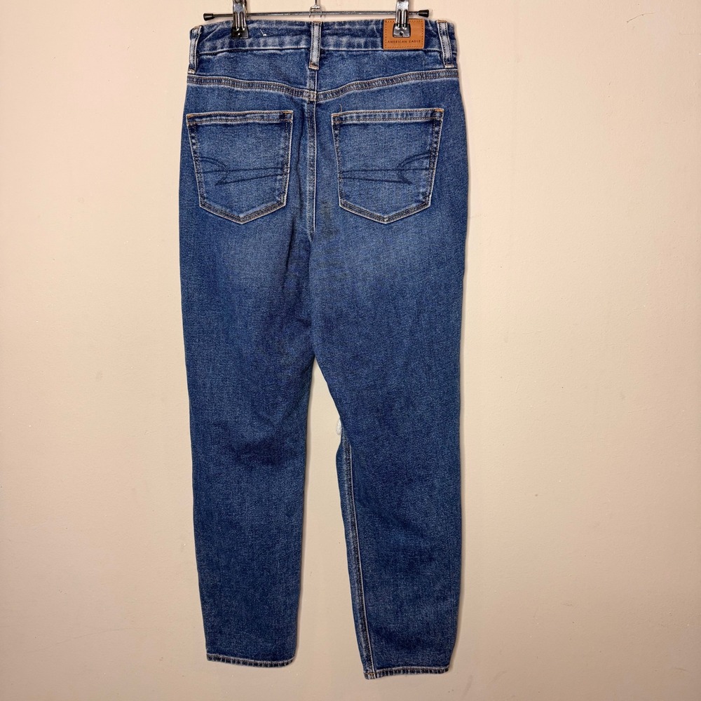 American Eagle Curvy Mom Jeans Womens 2 Blue Distressed Ripped High Rise Tapered - Picture 2 of 9